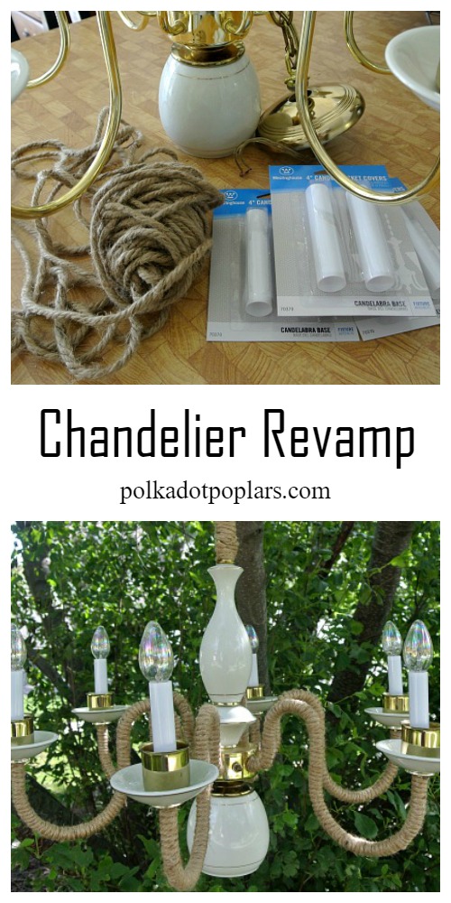Easy Chandelier Makeover by just adding jute.